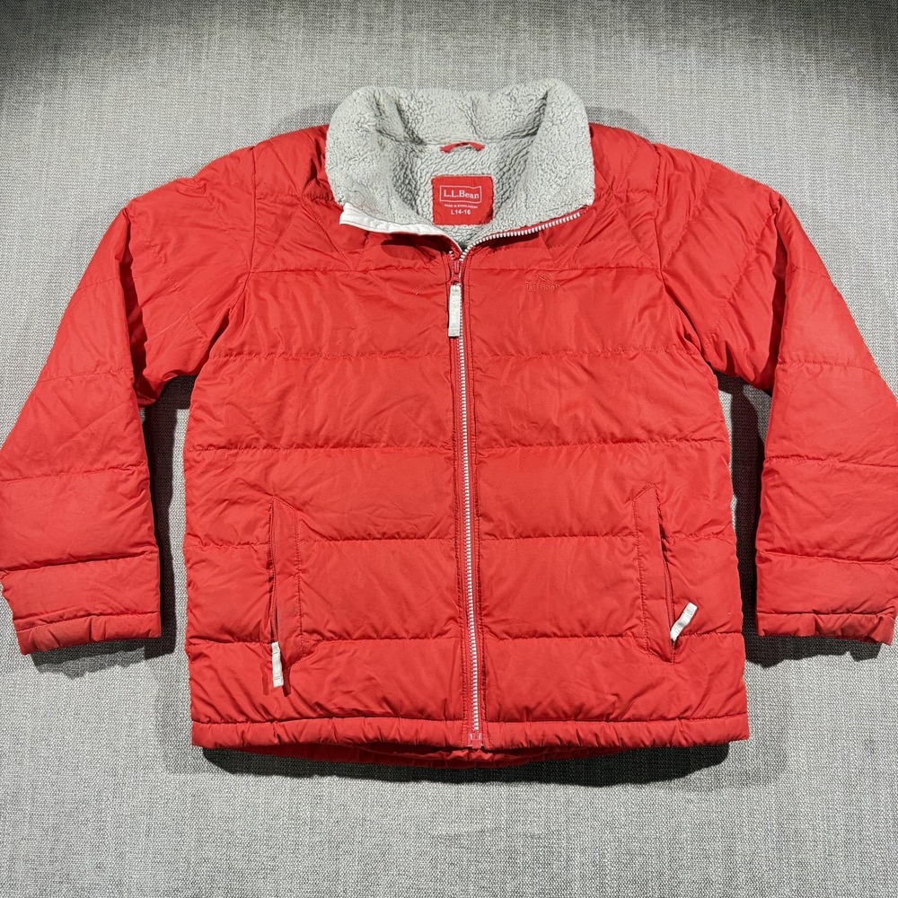 L.L. Bean‎ Jacket Youth Large 14-16 Red Quilted Puffer Sherpa Lined Winter Coat